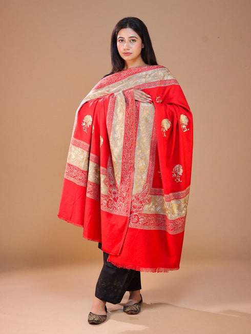 Women's Jamawar Aari Embroidery Wool Shawl